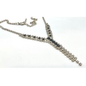 🖤 Vintage-Inspired Black Rhinestones & Clear Spinel Y-Drop Necklace